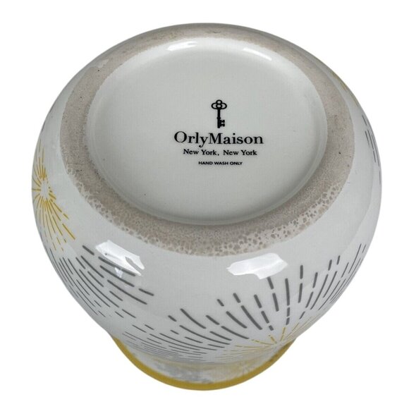Yellow & White Ceramic Vase With Sunburst Design 7in By Orly Maison New York - Picture 5 of 7